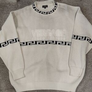 Versace White Sweater for Men Knit Vintage 90s 3x